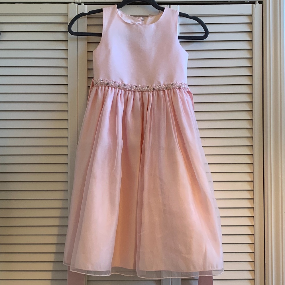 Cinderella Blush Pink Satin and Tulle Sleeveless Dress with Beaded Waist size 6x